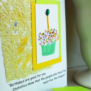 Handmade Birthday Card with Quote on Handmade Paper and Hand painted Cupcake Personalized image 5