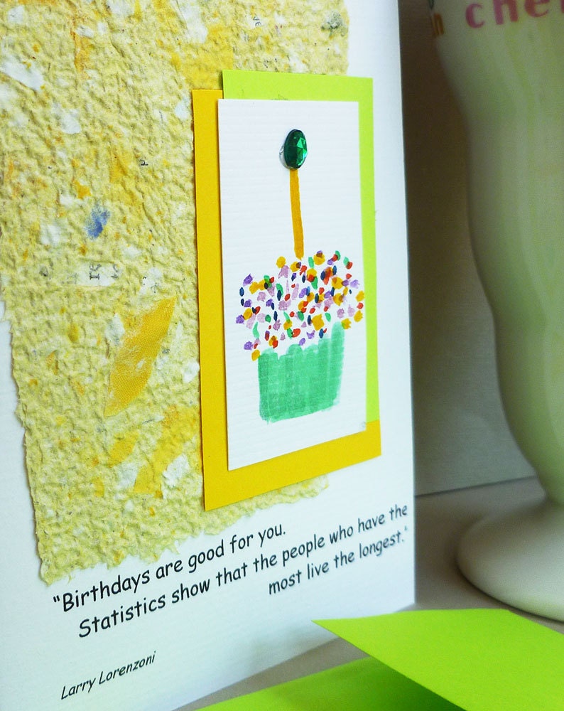 Handmade Birthday Card with Quote on Handmade Paper and Hand painted Cupcake Personalized image 5
