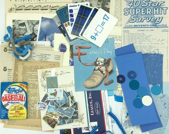 Vintage Blue  Ephemera Pack , Assorted papers cards and stamps  can be used in junk journals, scrap-booking, mixed media