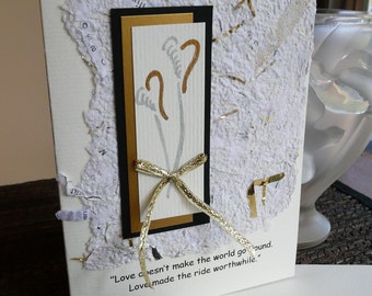 Handmade Wedding or Anniversary Card with Quote and Handmade Paper