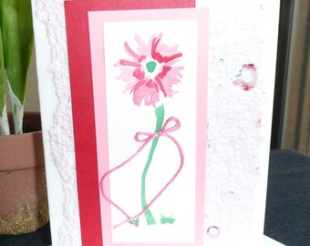 Hand painted Pink Flower Note Cards  Set of 6  Personalized  Mothers day , birthday, Graduation