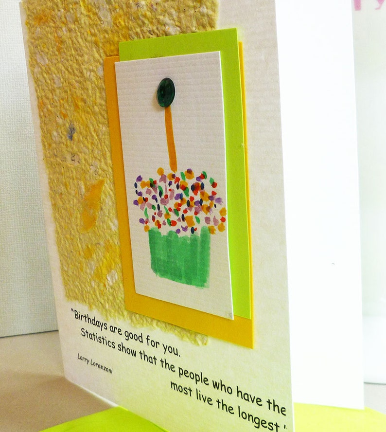 Handmade Birthday Card with Quote on Handmade Paper and Hand painted Cupcake Personalized image 4