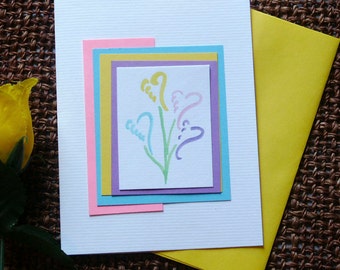 Handmade Personalized  Note Card Set  of 6 with  Hand Painted Heart Flower Design