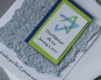 New Baby Boy Card  Personalized including Judaic Parents Blessing and Star of David