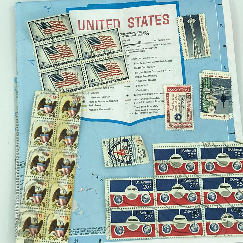 Vintage Red White and Blue Patriotic Ephemera Pack , Assorted papers and stamps can be used in junk journals, scrap-booking, mixed media image 3