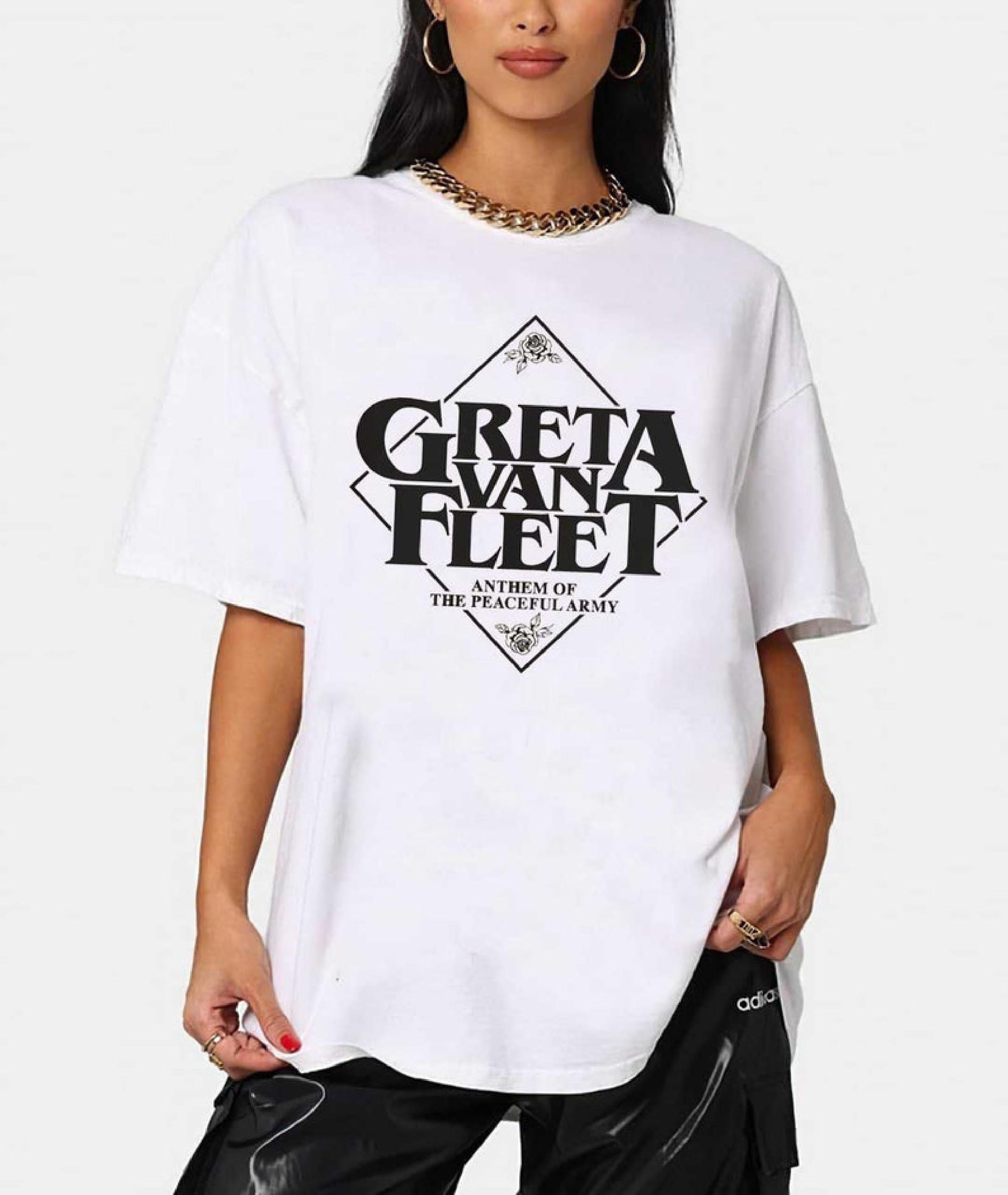 Greta Van Fleet-Anthem of The Peaceful Army Women Fashion Cotton Short Sleeve Round Neck T-Shirts Black Greta Van Fleet-Anthem of The Peaceful Army Women Fashion Cotton Short Sleeve Round Neck T-Shirts Black