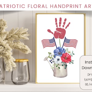 Fourth of July Handprint Craft | Patriotic Handprint Art | Printable Floral Wall Art | Independence Day, Memorial Day | Handprint Keepsake