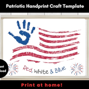 American Flag Handprint Craft | Patriotic Art | Red, White & Blue | Printable Template | Independence Day, 4th of July, Memorial Day