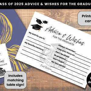 Clase de 2025 / Consejos y deseos para los graduados / Tarjeta imprimible / Graduación de la escuela secundaria y la universidad / Actividad de fiesta de graduación / Descarga instantánea