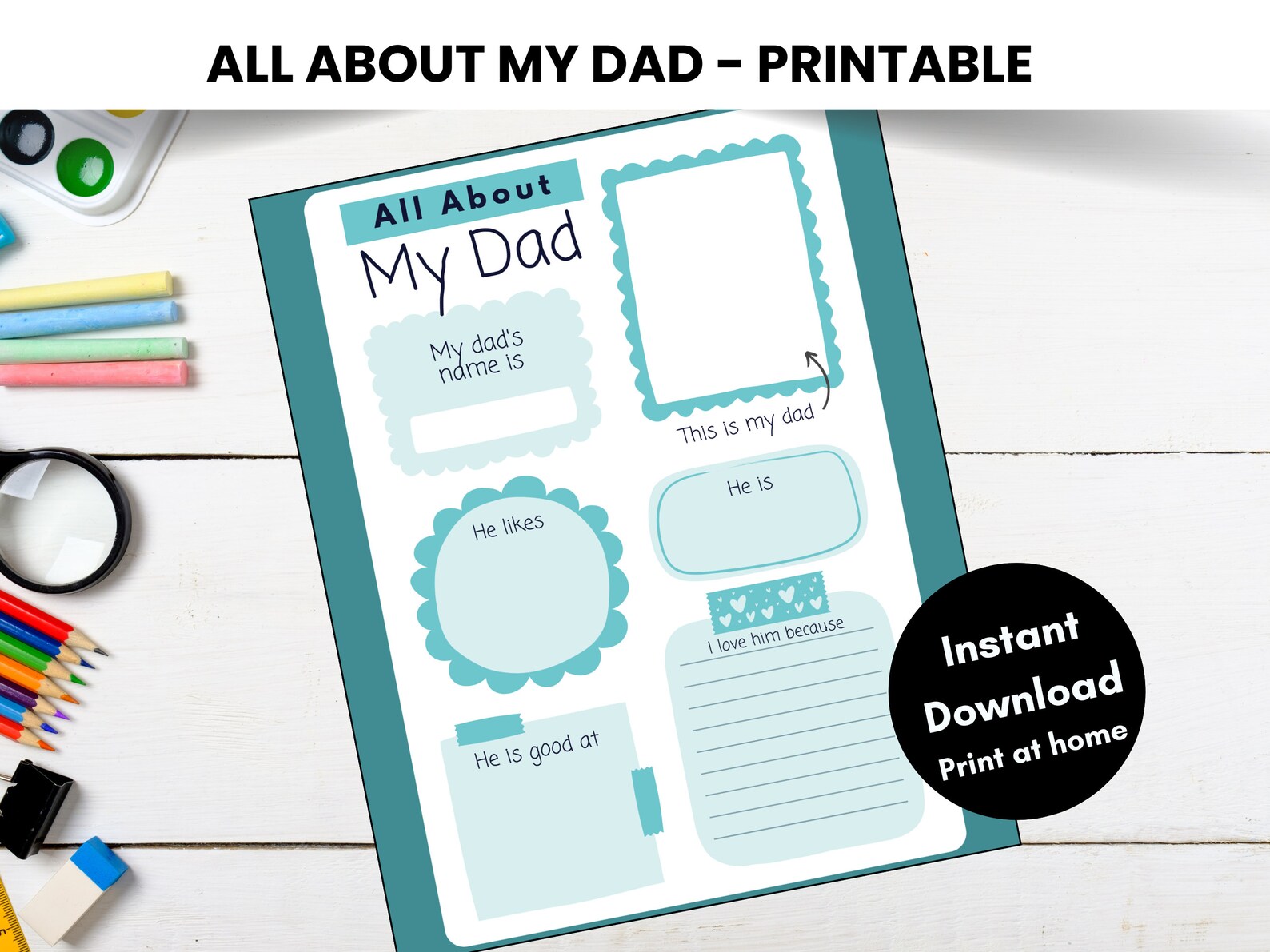 All About My Dad Printable Fathers Day DIY Gift Keepsake for Dad Fill ...