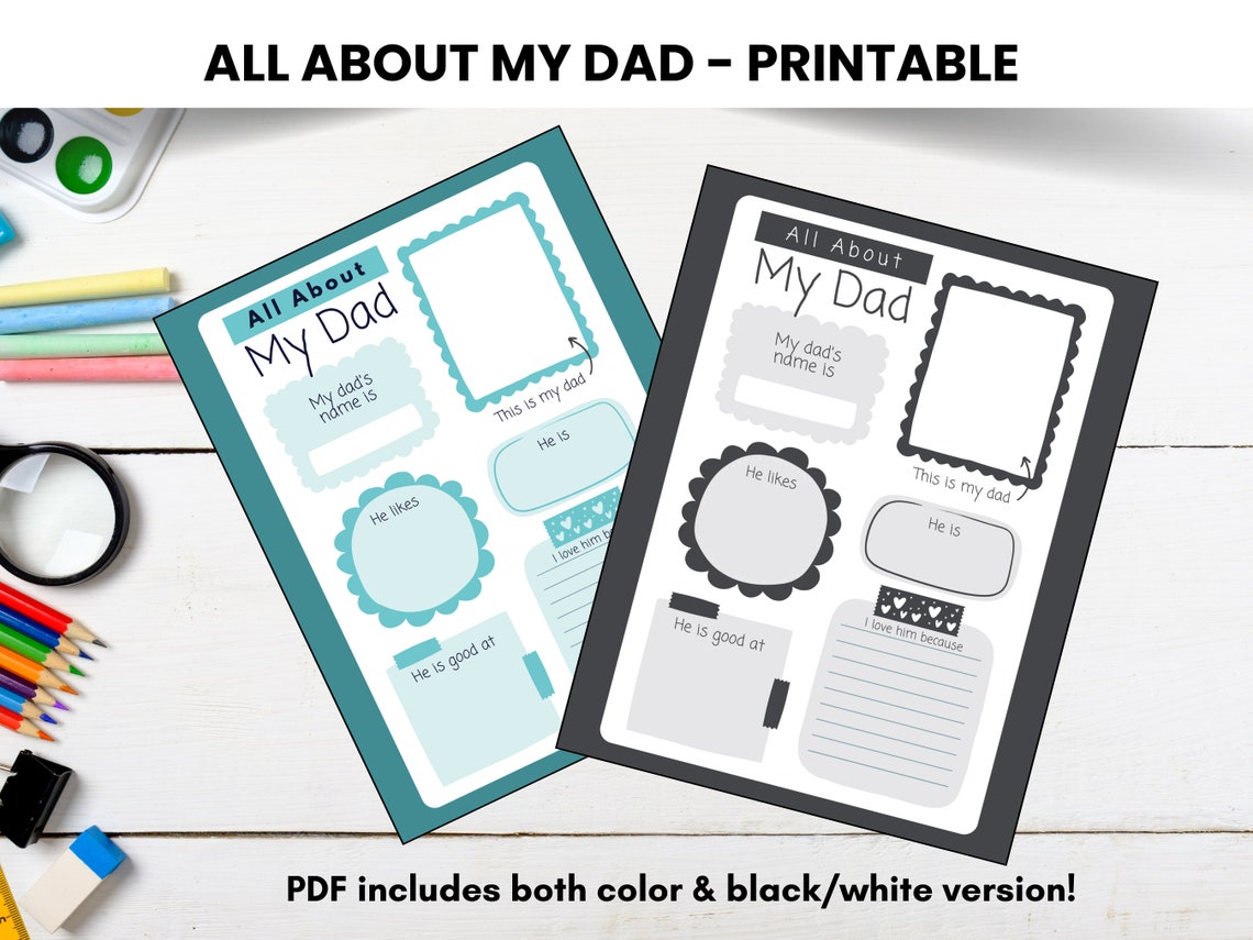 All About My Dad Printable | Father’s Day DIY Gift | Keepsake for Dad ...