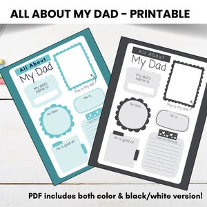 All About My Dad Printable | Father’s Day DIY Gift | Keepsake for Dad ...