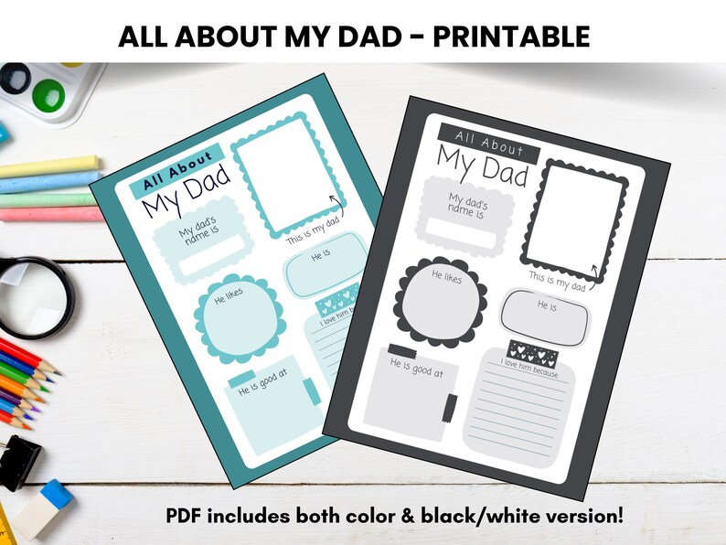All About My Dad Printable | Father’s Day DIY Gift | Keepsake for Dad ...