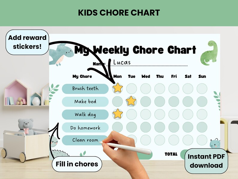 Kids Chore Chart Responsibility Chart for Kids Printable Chore Chart ...