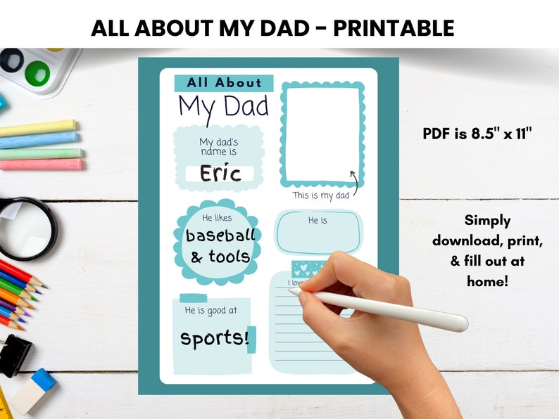 All About My Dad Printable | Father’s Day DIY Gift | Keepsake for Dad ...