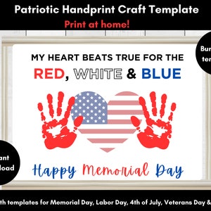 Patriotic Handprint Craft | Memorial Day Handprint | 4th of July Handprint | Labor Day Handprint | Printable Art Activity | Instant Download