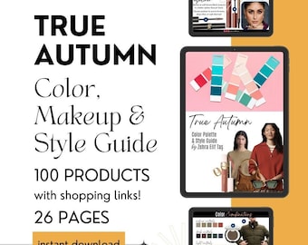 Paleta de colores TRUE AUTUMN, guía de maquillaje y estilo por estilista personal / Análisis de color de las 12 estaciones / Descarga instantánea en PDF