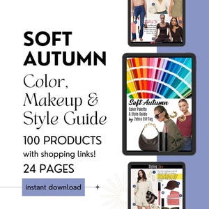 Palette de couleurs DOUX AUTOMNE, maquillage et guide de style par le styliste personnel | Analyse des couleurs des 12 saisons | Téléchargement instantané PDF