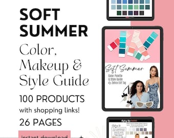 Paleta de colores VERANO SUAVE, guía de maquillaje y estilo por estilista personal / Análisis de color de las 12 estaciones / Descarga instantánea en PDF