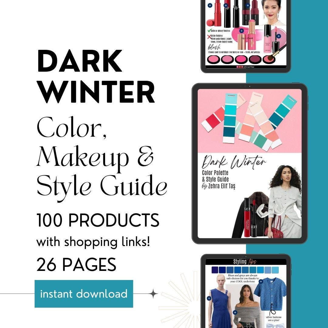Paleta de colores DARK WINTER, guía de maquillaje y estilo por estilista personal / Análisis de color de las 12 estaciones / Descarga instantánea en PDF