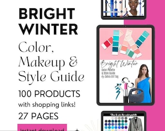 INVIERNO BRILLANTE: Paleta de colores, maquillaje y guía de estilo por estilista personal / Análisis de color de las 12 estaciones / Descarga instantánea en PDF