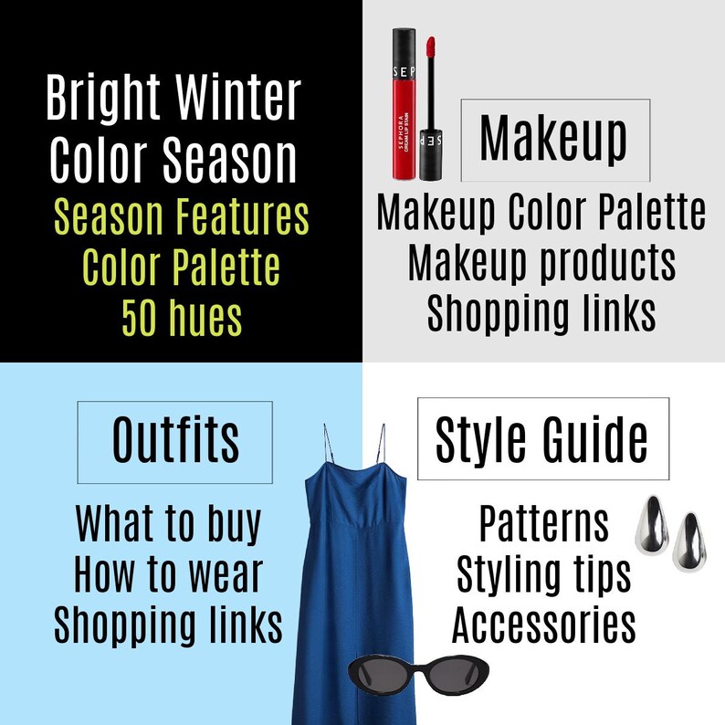 BRIGHT WINTER COLOR Palette, Makeup Palette and Style Guide for Bright Winter Seasonal Color ...