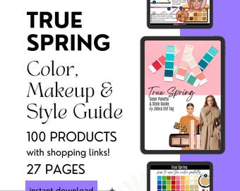 Paleta de colores TRUE SPRING, guía de maquillaje y estilo por estilista personal / Análisis de color de las 12 estaciones / Descarga instantánea en PDF