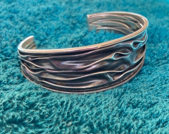 Vintage Sterling Silver Ripple Cuff Bangle