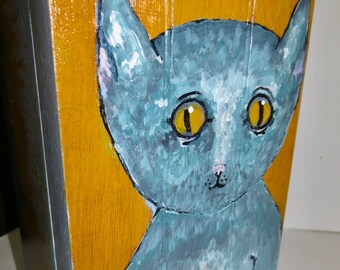 PewterPuss - A Little Cat Painting on Wooden Box - Hand Painted and Embellished Jewelry and Stash Box - No. 4 in the Litter Box Collection