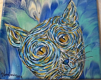 Pure Ponder Cat Painting -  No. 22 in the Litter Box Collection - Purloined Canvas Pour Painting  - Cat Lovers Cat Art