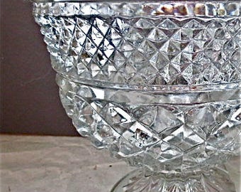 Anchor Hocking Wexford Pressed Glass Bowl - Footed with Scalloped Rim - EAPG Centerpiece