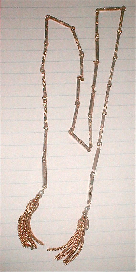 Deco Gold Tasseled Lariat Necklace - Vintage 50s … - image 3