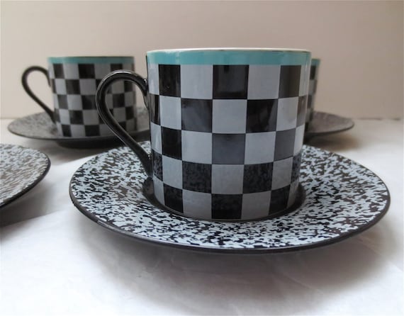 Cappuccino Cups Set of 4 Mug and Saucer Vintage 1980 Funky 