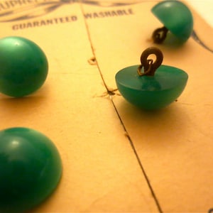 4 Emerald Green Moon Glow Buttons - Dome Shaped - Metal ShanK - Vintage 1950s