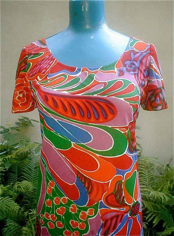 MOD Maxie Dress - Vintage 1972 Wild Flowers Pop A… - image 1