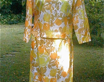 Early 60's  Silk Print  Skirt and Blouse - Easter Outfit Golden Yellow Flower Print Silk Twill 2 Piece Day Dress