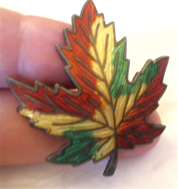 Autumn Leaf Enameled Brooch - BM Co Sterling Pin … - image 10
