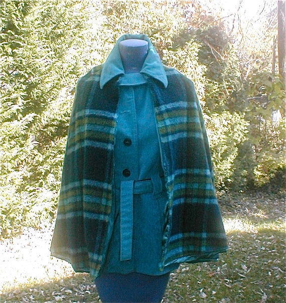 Turquoise Plaid Cape and Matching Suede Vest Pioneer Wear of | Etsy