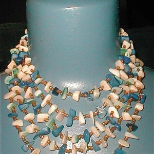 Mother of Pearl and Glass Bead Five Strand Choker Necklace - Vintage  - Mythic Wave Summer Jewelry