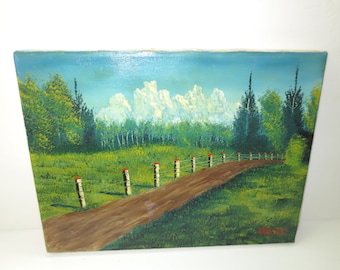 May The Road Rise Up To Greet You - Outsider Art - Landscape Oil Painting - Vintage 1980s - Snow Covered Mountain Scene