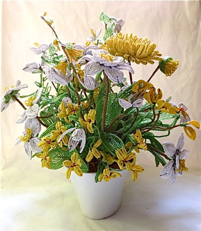 Beaded Flower Arrangement Vintage 1960s Hand Beaded Blooms Etsy