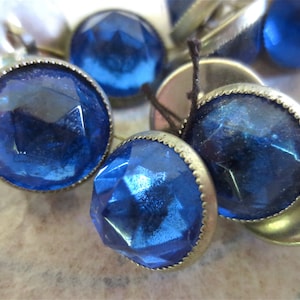 Cobalt Blue Glass Studs Buttons - 12 Count Metal Backed Faceted Buttons -  Vintage 1930s - Coat or Sweater Fasteners - Nifty Notions