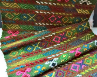 Hand Woven Wool Rug - 19" x 46" - Made in Greece -   Tapestry - Table Runner  - Traditional  Design - All The Colors