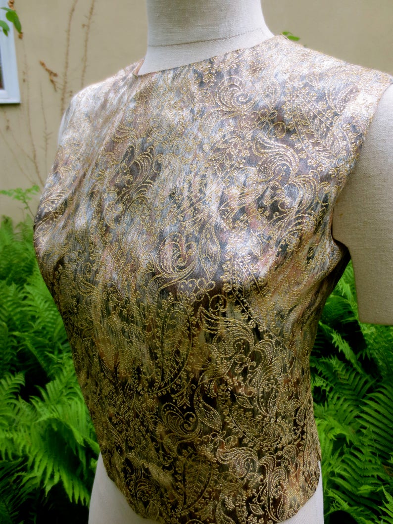 Brocade Sleeveless Top Vintage 1950/'s Malbe Original Size 8