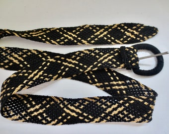 Woven Braid  Belt - Vintage 40s   - Black and Gold heavy Cords - 34" long - Adjustable  Size Small -  Accessories