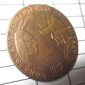 Long Island Tercentenary Coin -  Brass Commemorative Medallion - Vintage 1936 - Historical