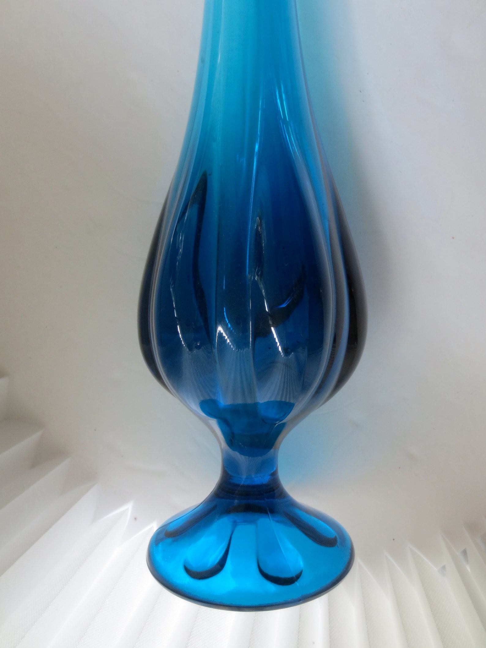 Turquoise Swung Glass Vase Mid Century Modern 23 Inch Tall Etsy