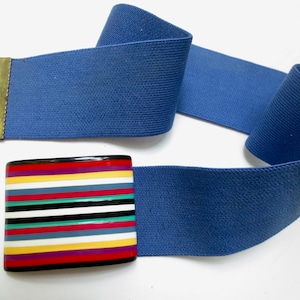 Brilliant Belting - Multi Colored Striped Buckle with Stretchy Belt - Vintage 1980s By Regal  - Disco Dayear