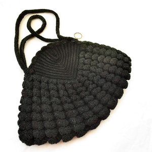 Monedero de crochet - Pequeño bolso negro - De día a noche - Vintage años 40