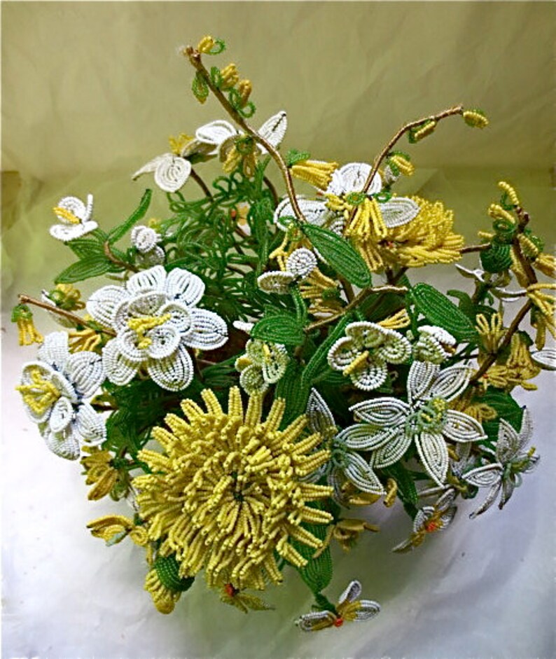 Beaded Flower Arrangement Vintage 1960s Hand Beaded Blooms Etsy